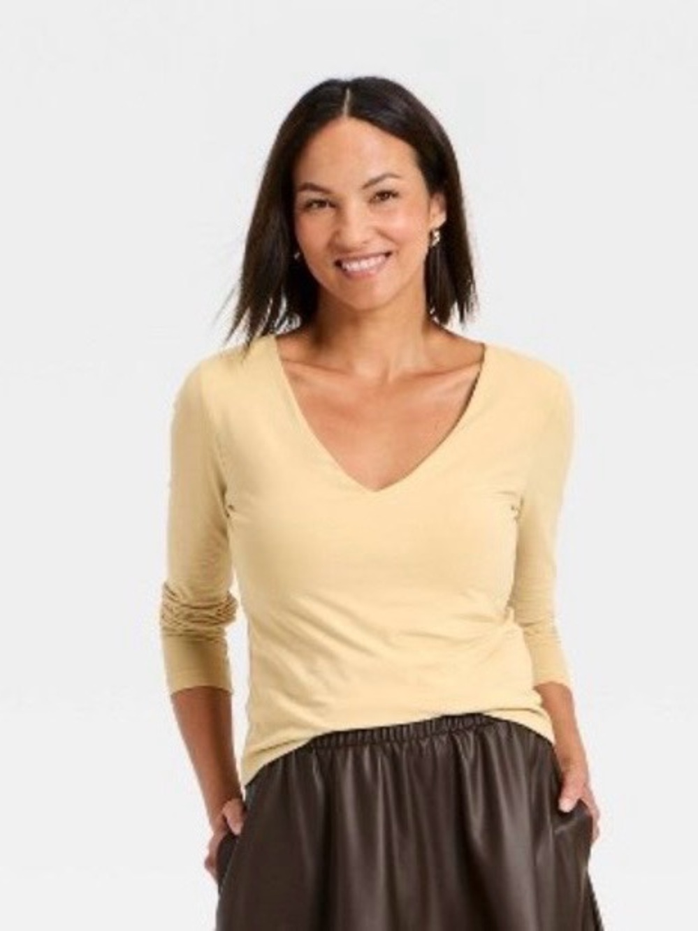 V-Neck Long Sleeve Women's Top in Butter Yellow